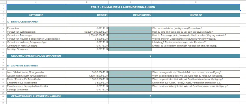 Deine einmaligen und laufenden Einnahmen